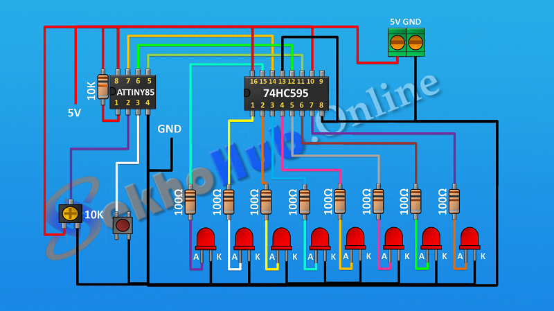 How to Make LED Chaser | 8 Channel 14 Effects ATTINY85 & 74HC595 IC