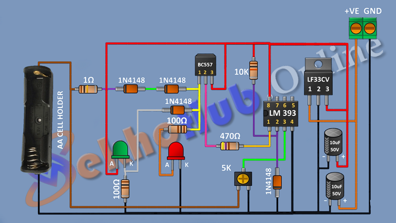 How to Make 1.2V Automatic Battery Charger Using LM393 & LF33CV IC