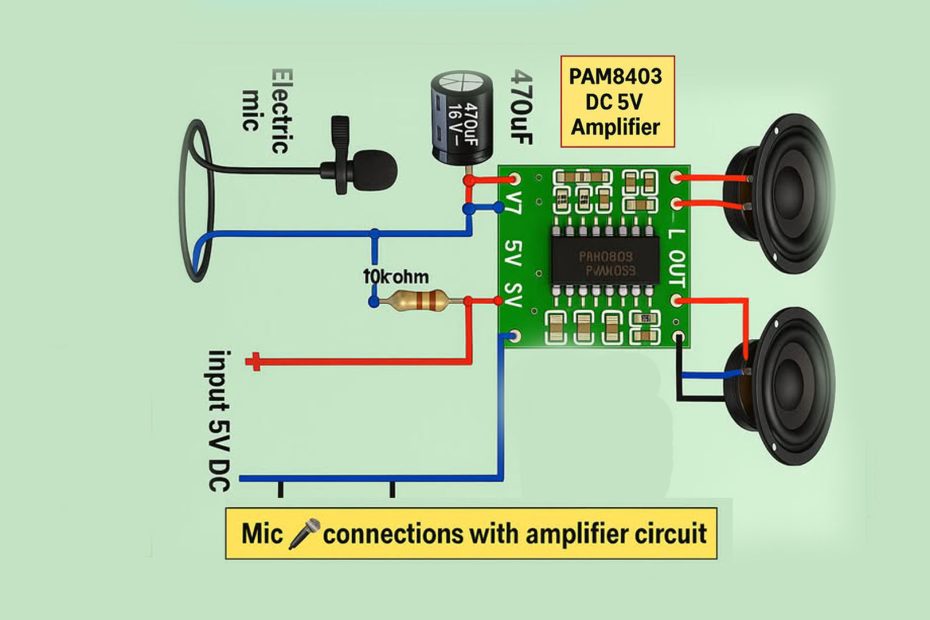 Mic Connection with PAM8403 5V Audio Amplifier Circuit