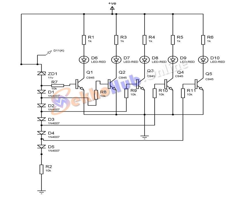 Battery Level Indicator Circuit with C945 / C828 Transistor – No IC Needed