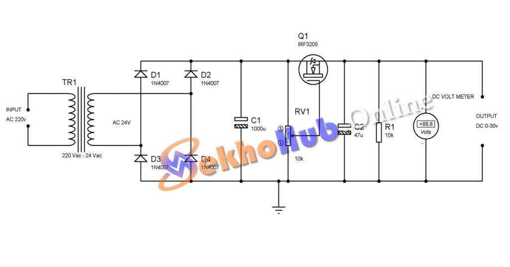 Variable Power Supply Using IRF3205 MOSFET