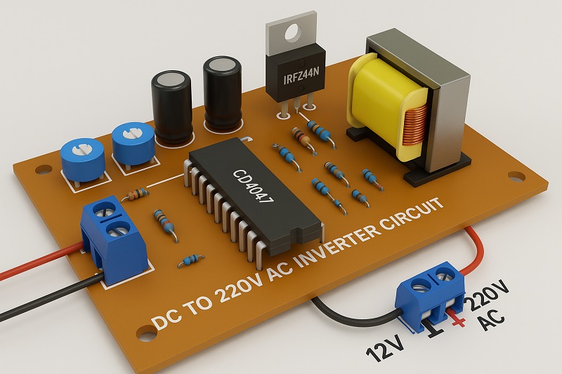 12v DC to 220v AC Inverter Circuit using CD4047 IC