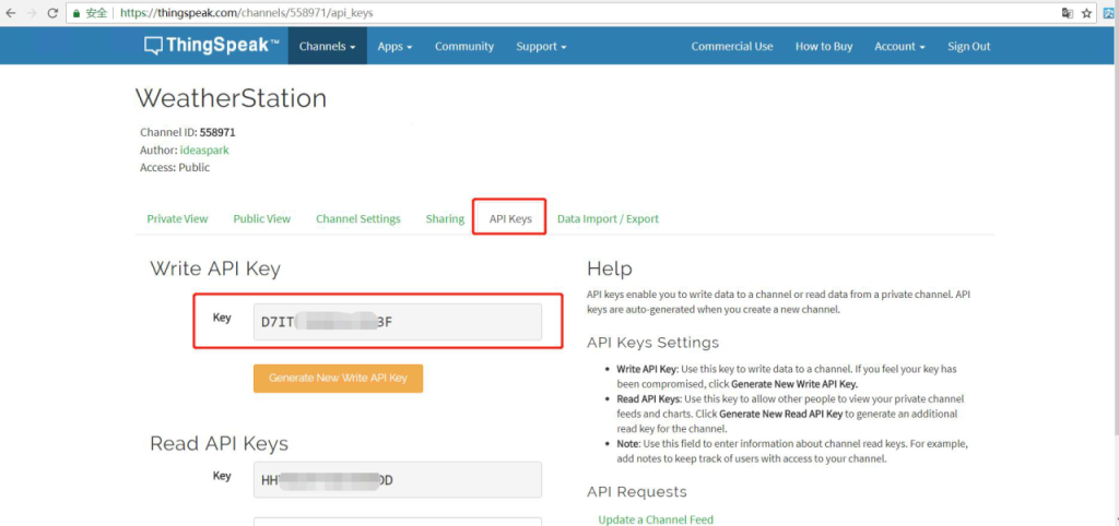 Get the Write API key of the channle for “Weather Instrument”