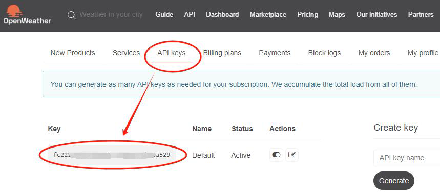 API keys 