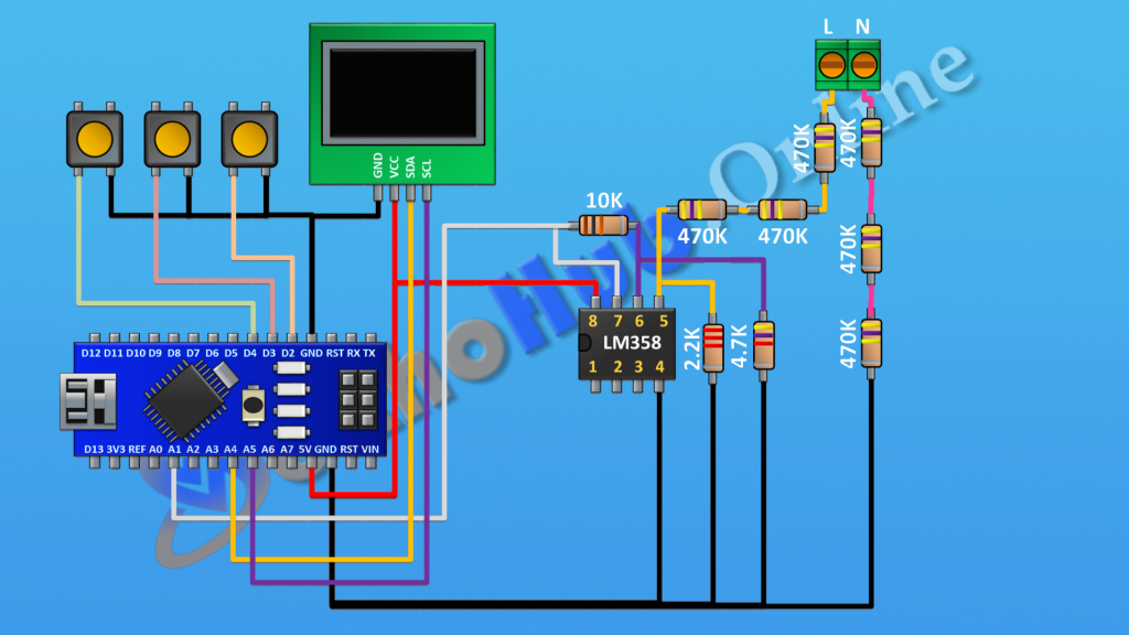 OLED AC Voltmeter Arduino Circuit Diagram