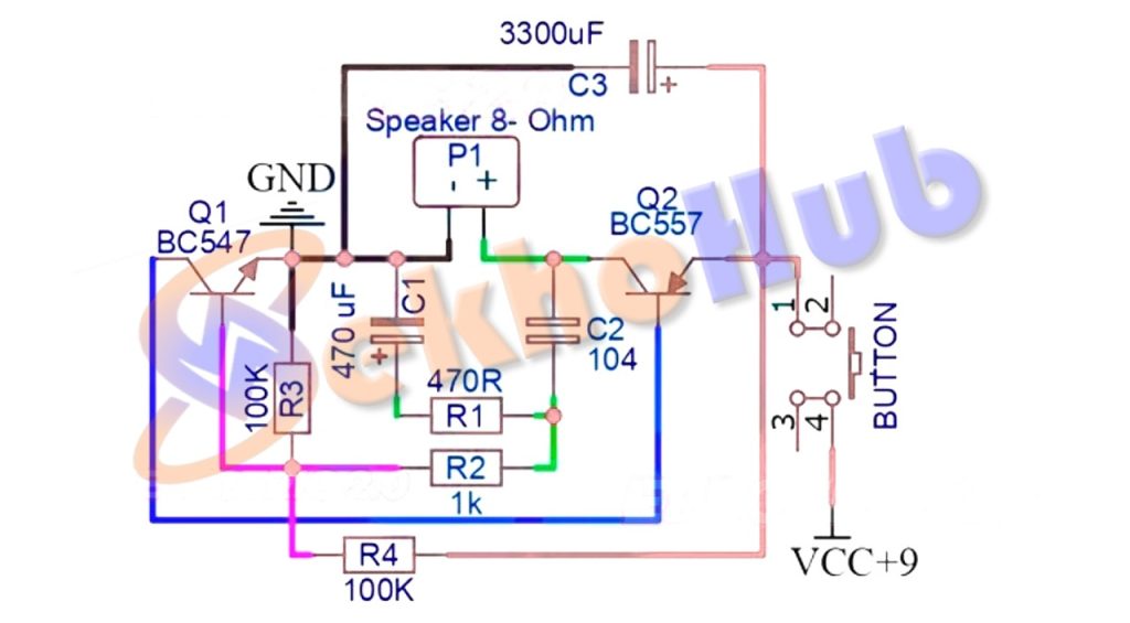 Simple Two-Transistor Sound Generator Circuit with BC547 & BC557