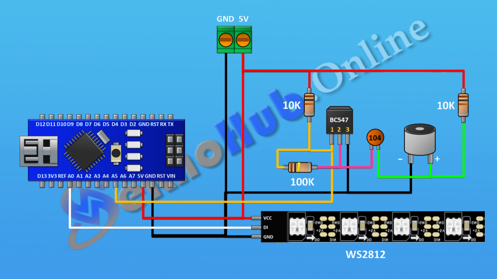 Sound Reactive Pixel Light Arduino Circuit Diagram 