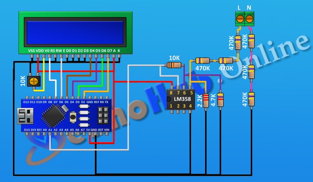 AC Frequency Meter using Arduino Circuit Diagram