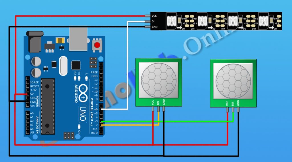 DIY Automatic NeoPixel Stair Light Circuit Diagram