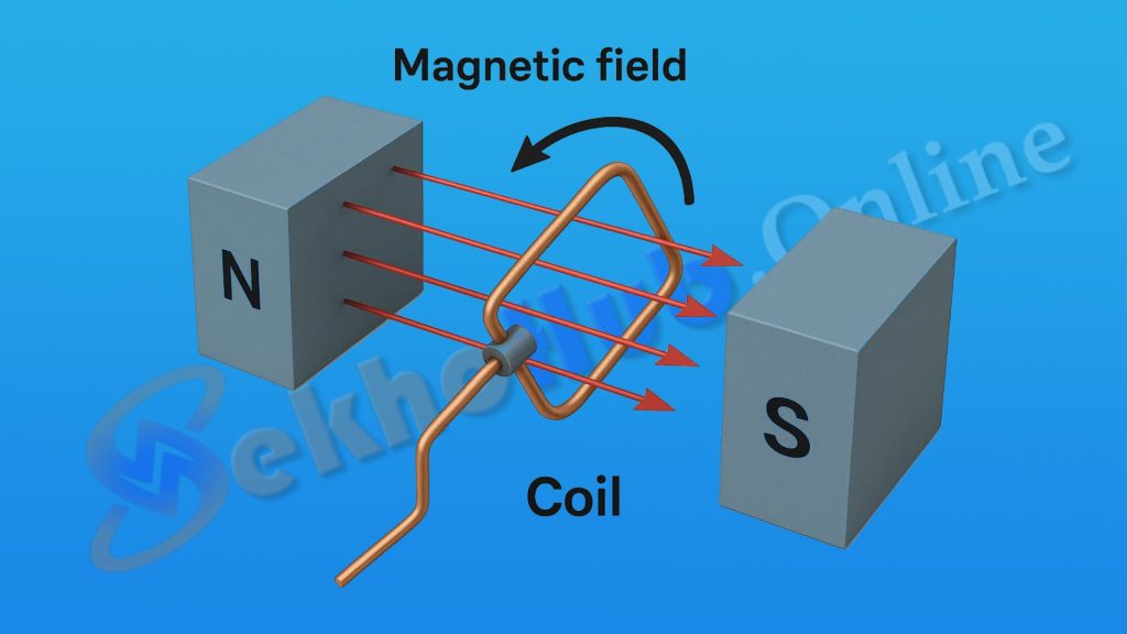 Diagram of a coil rotating inside a magnetic field.