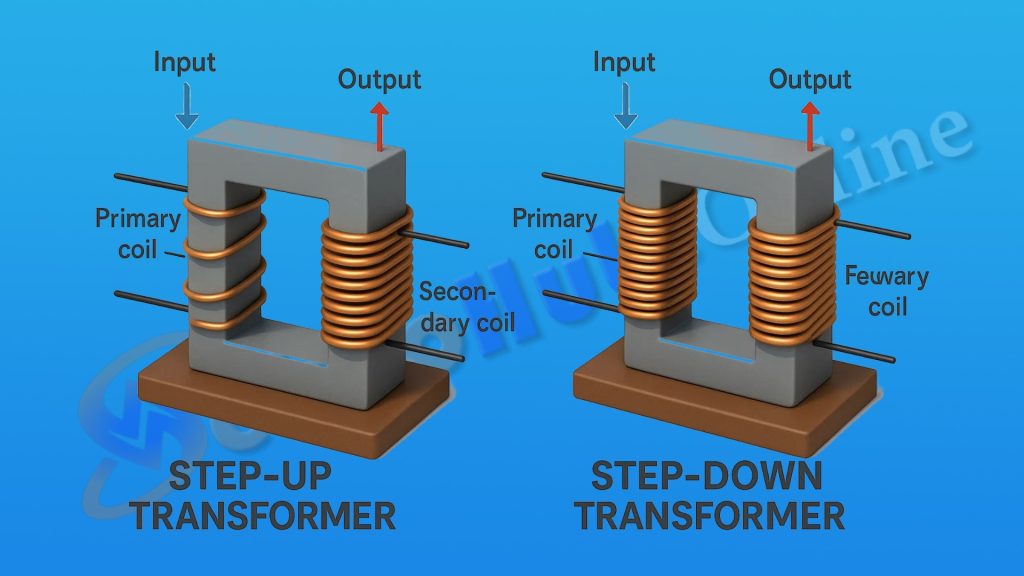 Step-up and step-down transformer diagram.